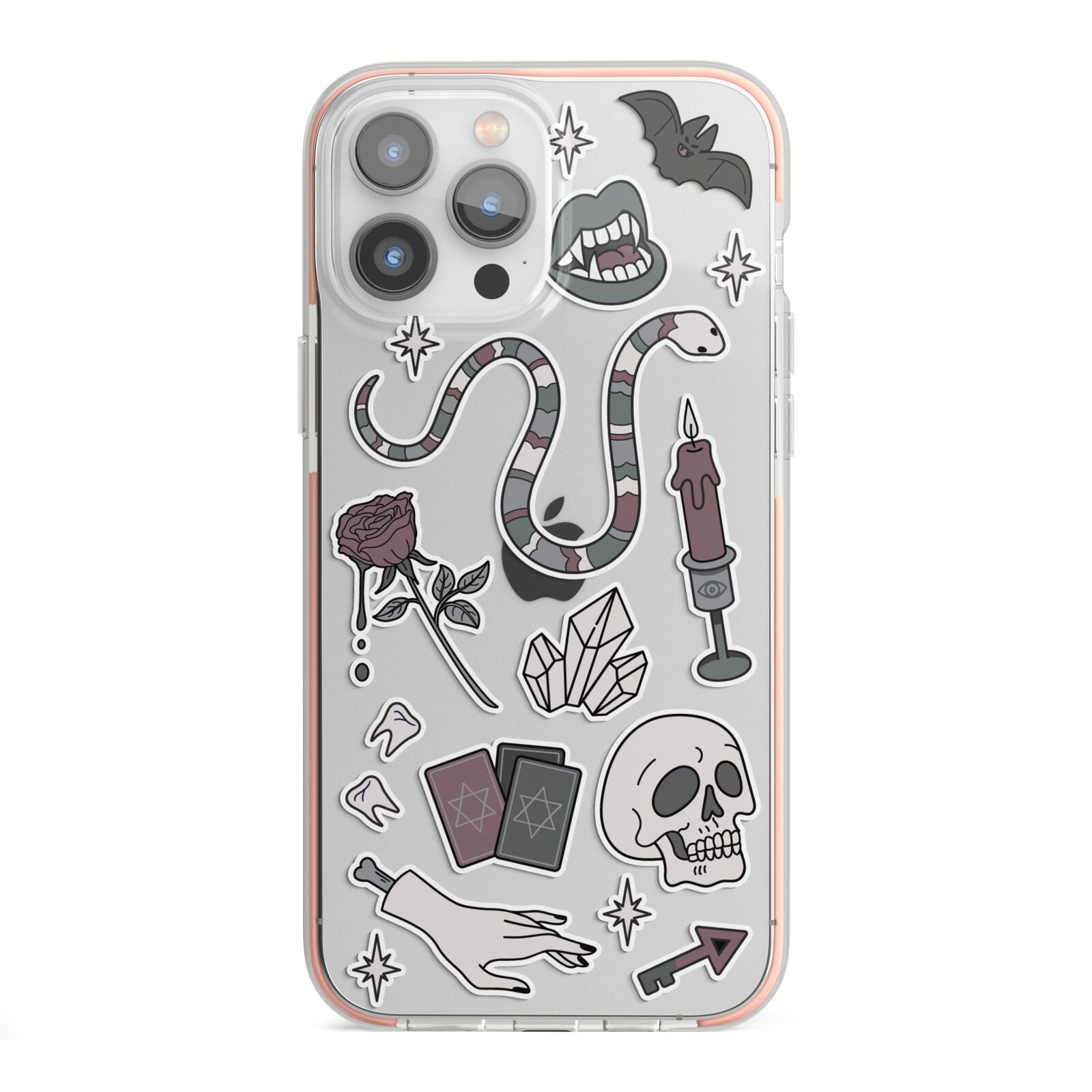 Halloween Spooky Stickers iPhone 13 Pro Max TPU Impact Case with Pink Edges