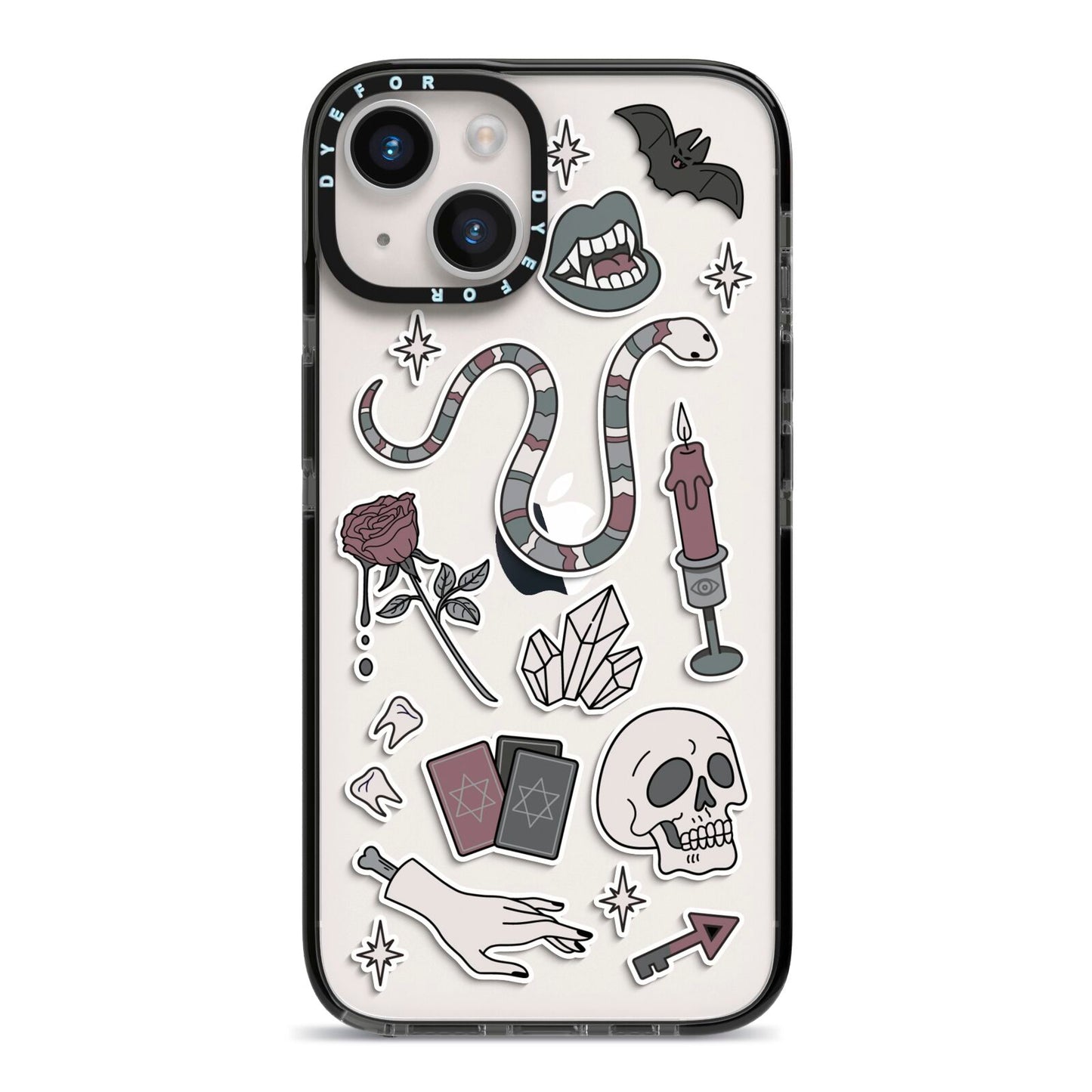 Halloween Spooky Stickers iPhone 14 Black Impact Case on Silver phone