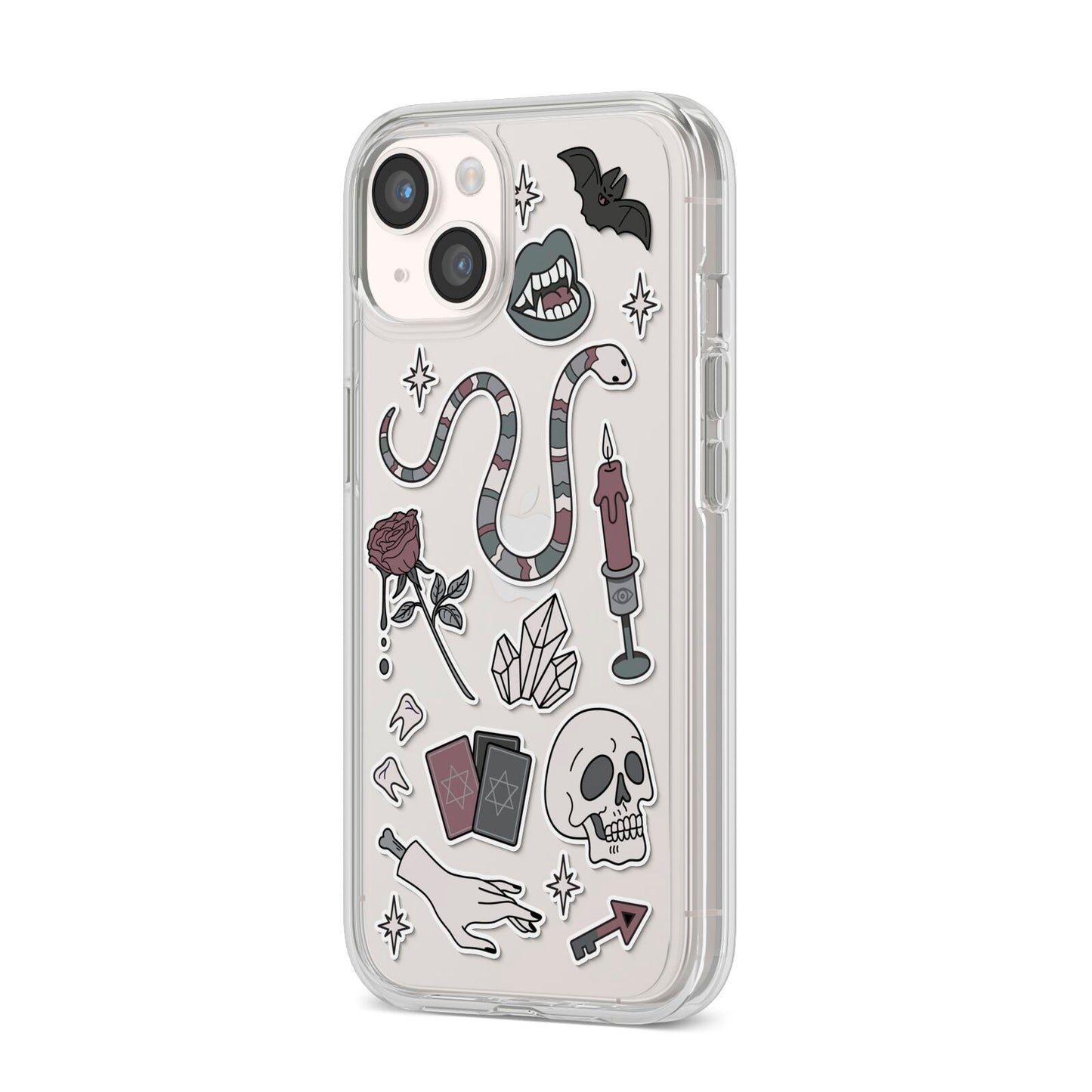 Halloween Spooky Stickers iPhone 14 Clear Tough Case Starlight Angled Image