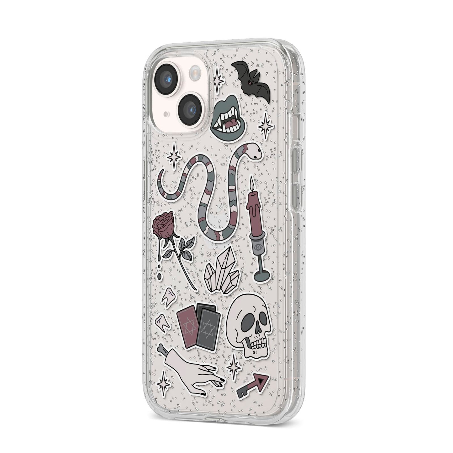 Halloween Spooky Stickers iPhone 14 Glitter Tough Case Starlight Angled Image