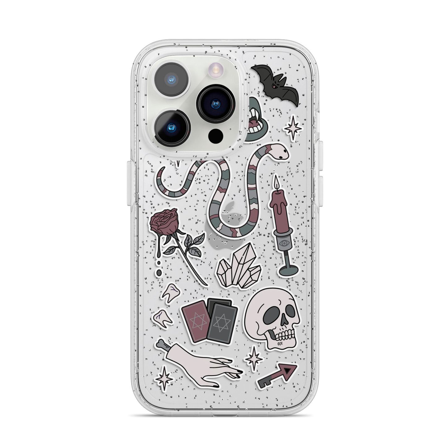 Halloween Spooky Stickers iPhone 14 Pro Glitter Tough Case Silver