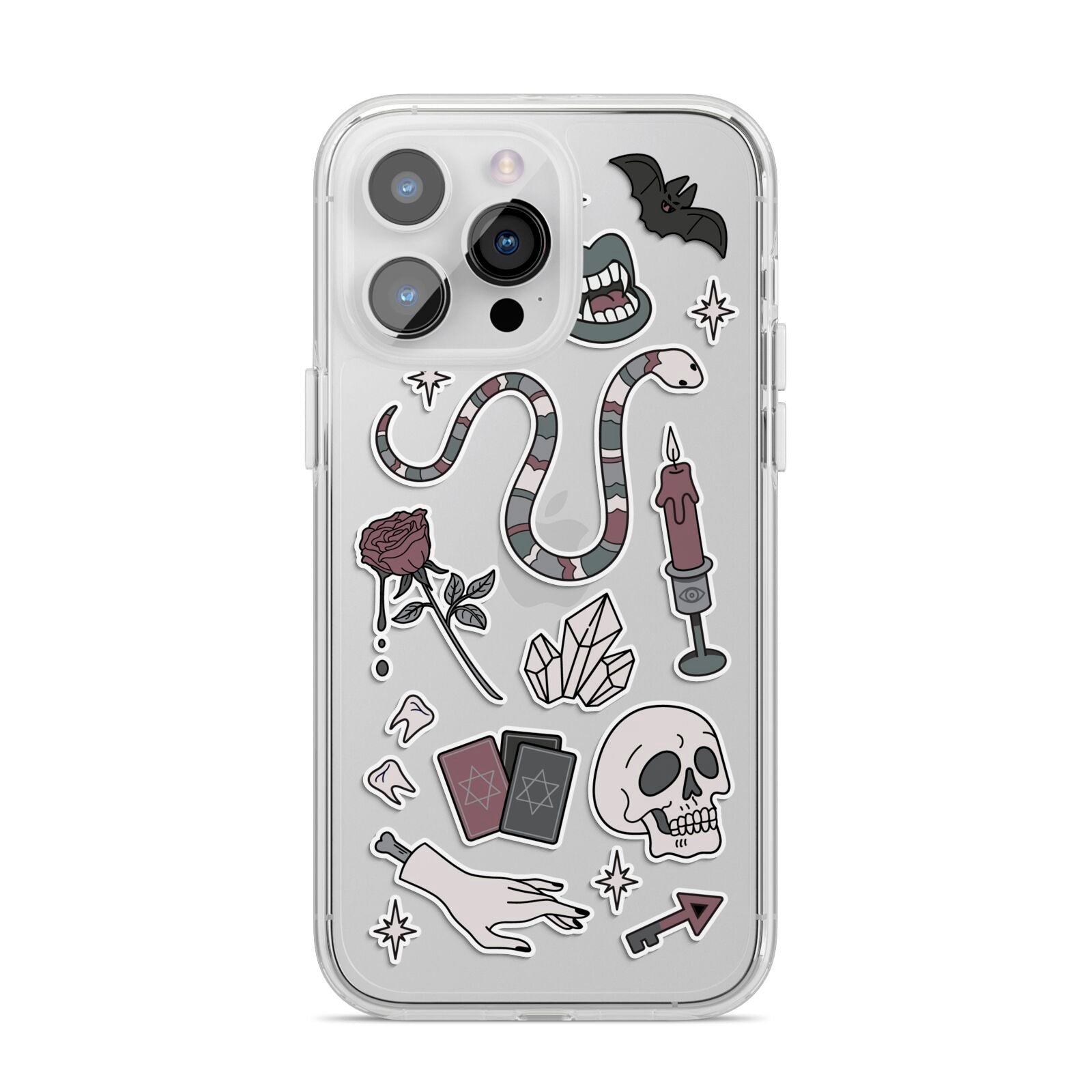 Halloween Spooky Stickers iPhone 14 Pro Max Clear Tough Case Silver