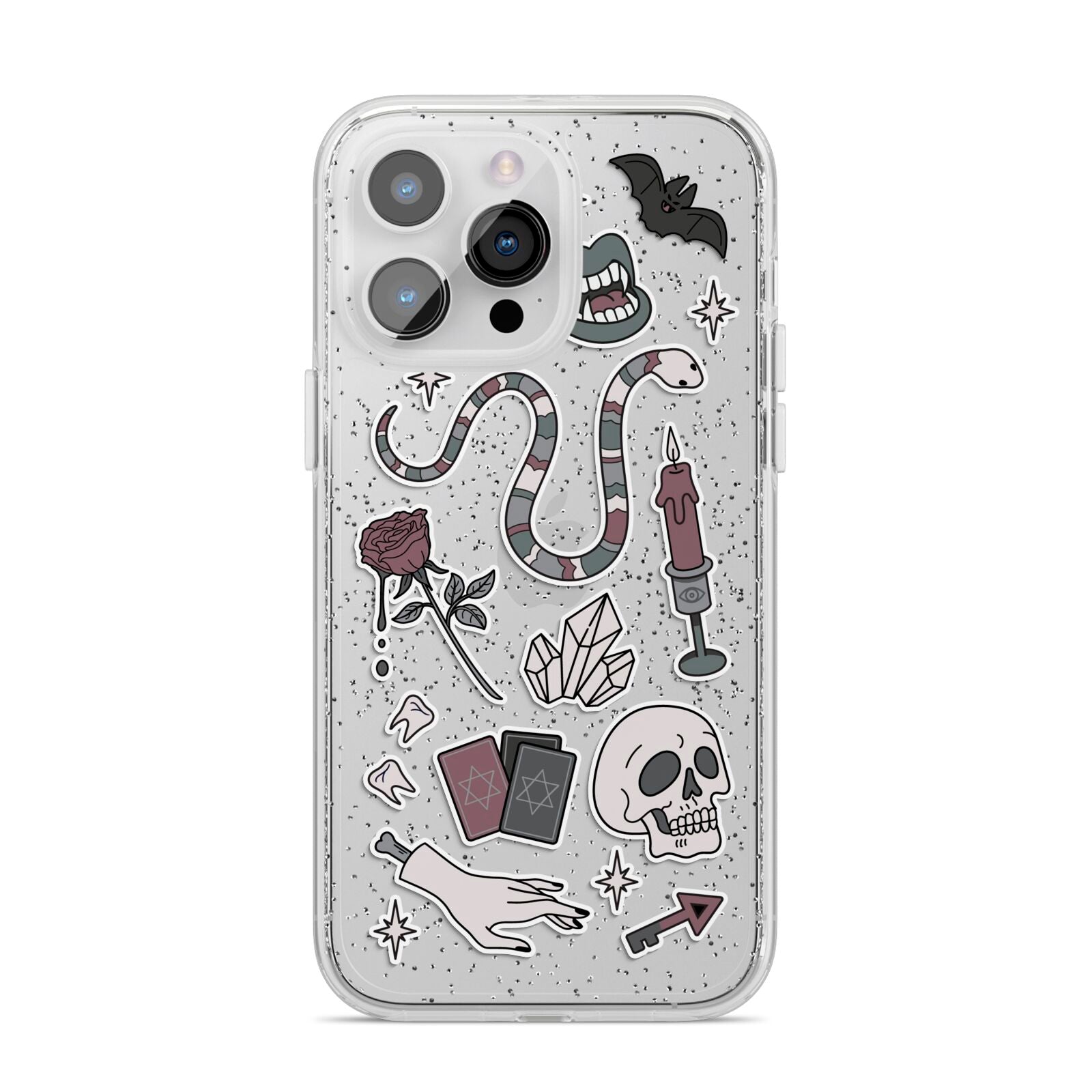 Halloween Spooky Stickers iPhone 14 Pro Max Glitter Tough Case Silver