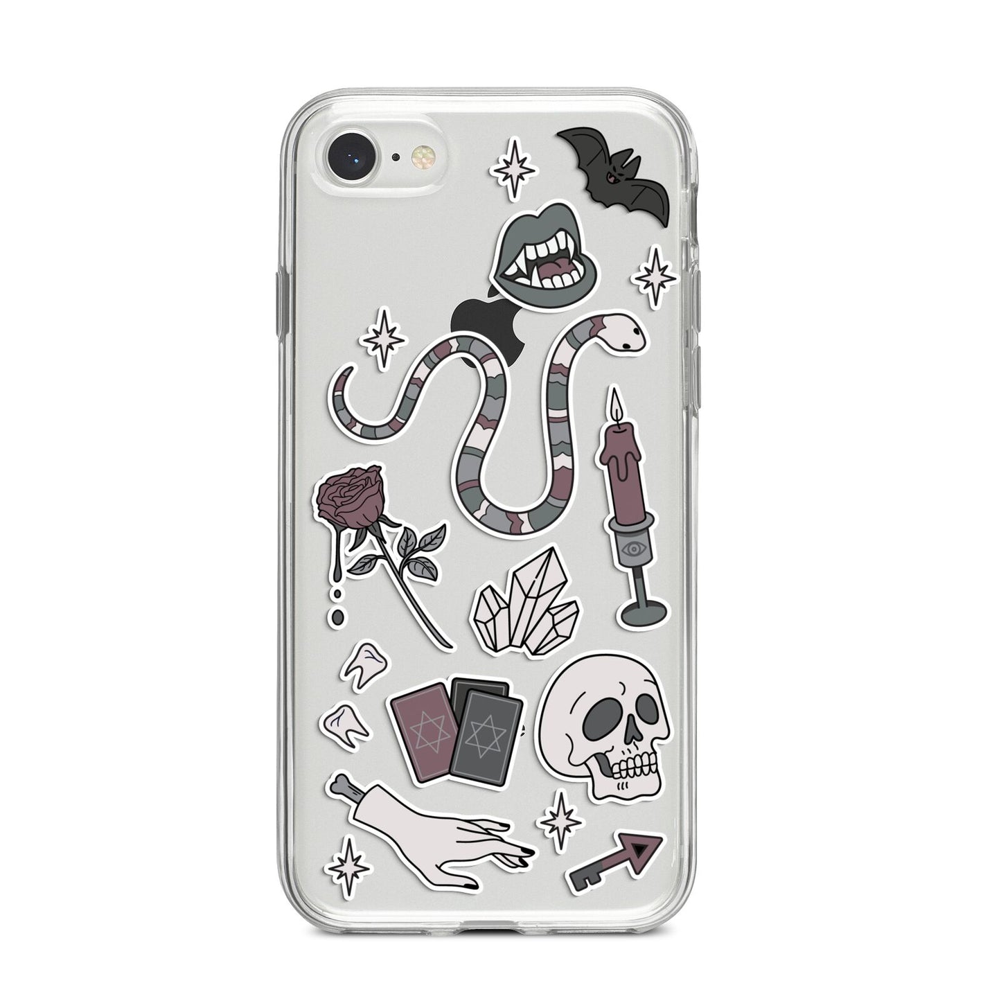 Halloween Spooky Stickers iPhone 8 Bumper Case on Silver iPhone