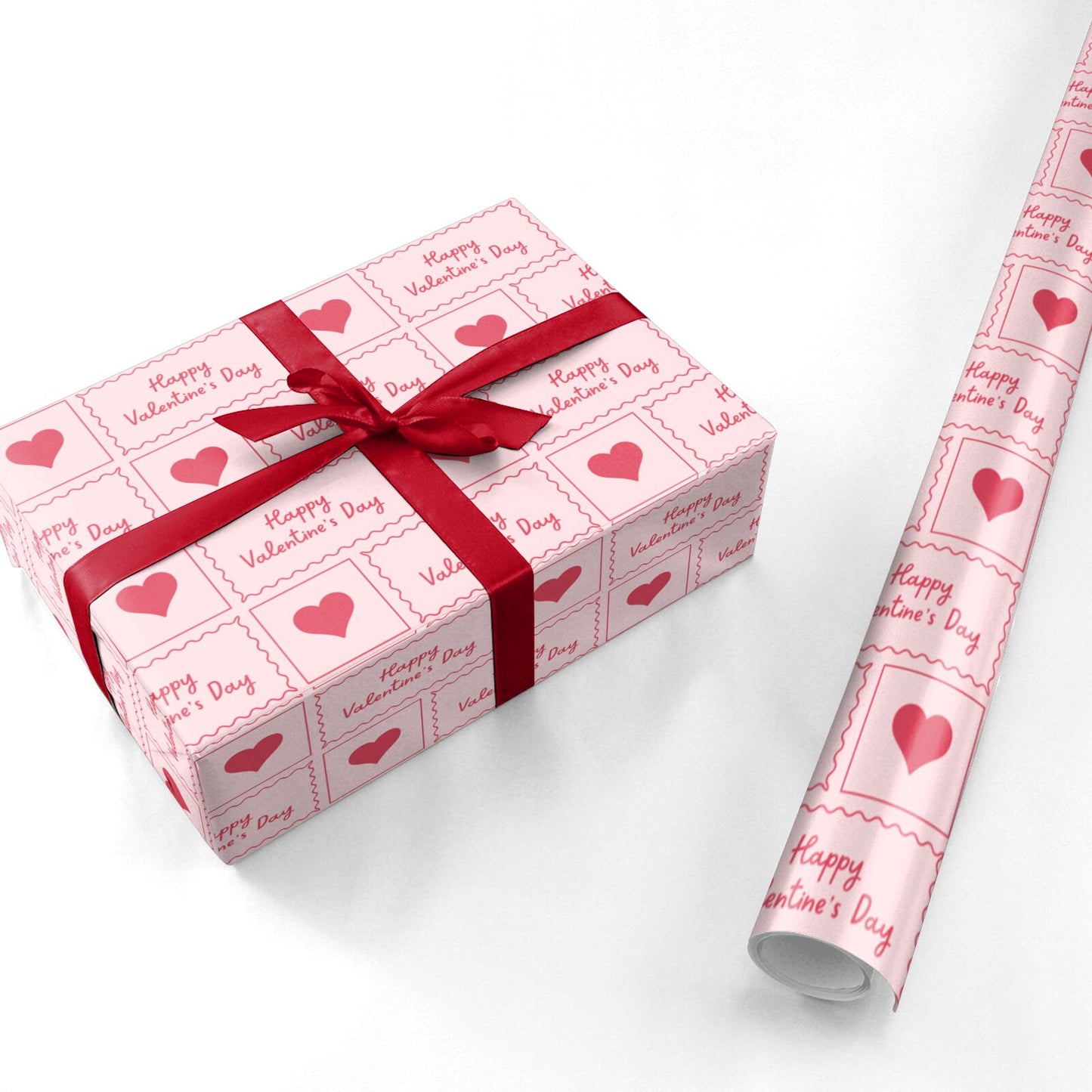 Happy Valentines Day Pink Heart Personalised Wrapping Paper