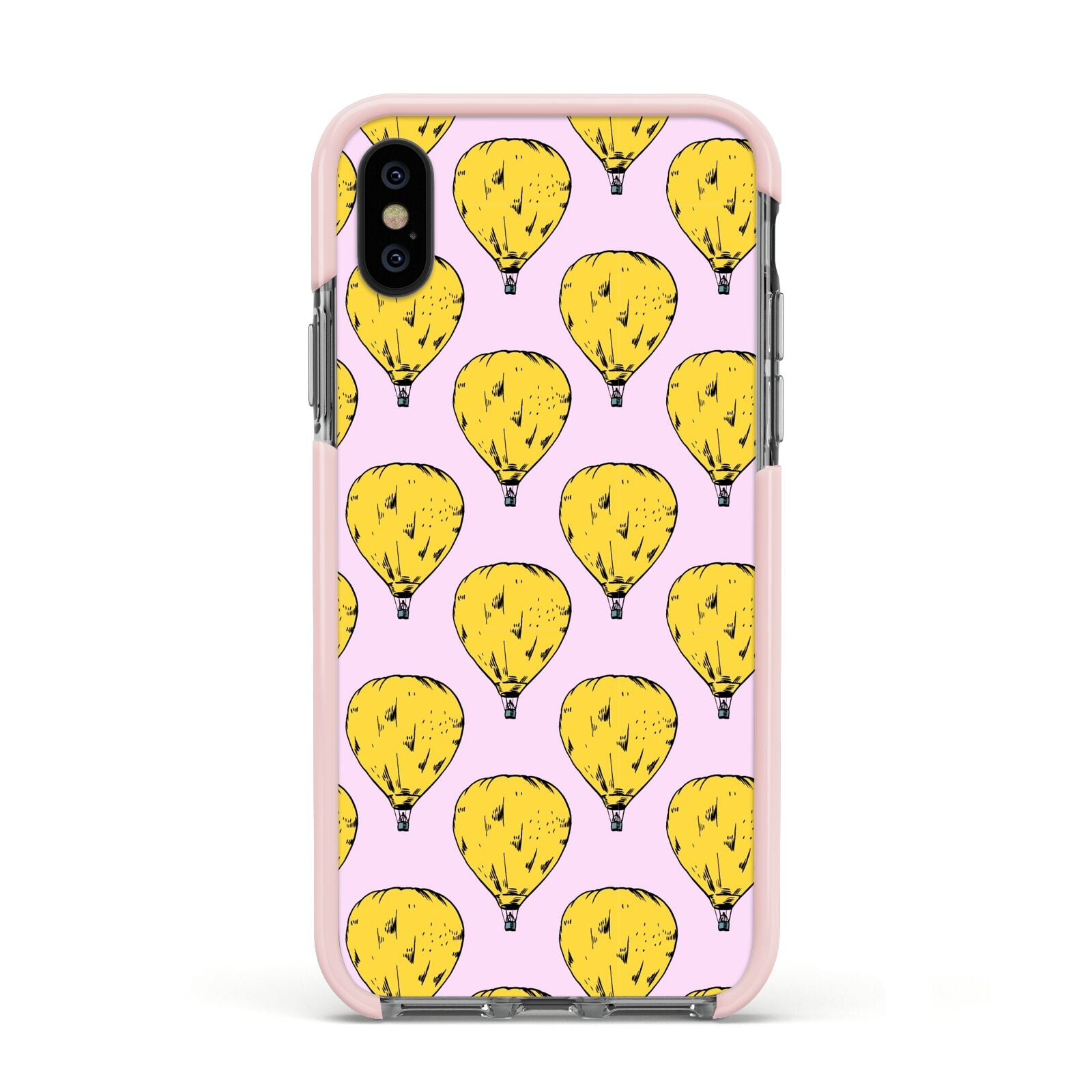 Hot Air Balloon Apple iPhone Xs Impact Case Pink Edge on Black Phone