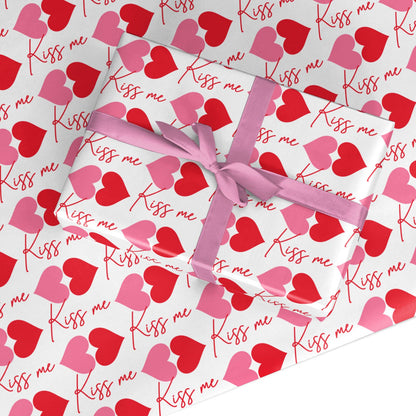 Kiss Me Love Heart Valentines Day Custom Wrapping Paper