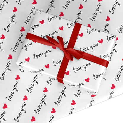 Love You Heart Pattern Custom Wrapping Paper