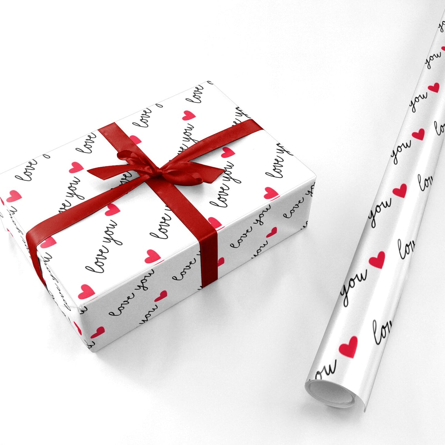 Love You Heart Pattern Personalised Wrapping Paper