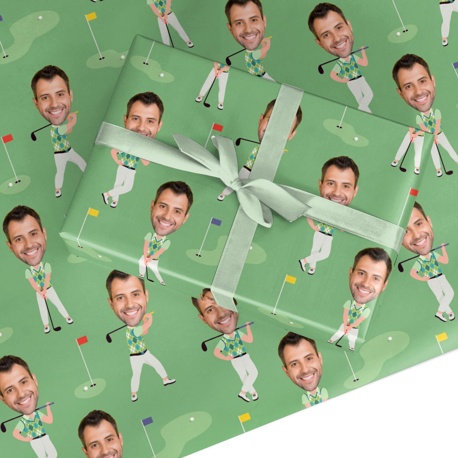 Mens Golf Photo Face Custom Wrapping Paper