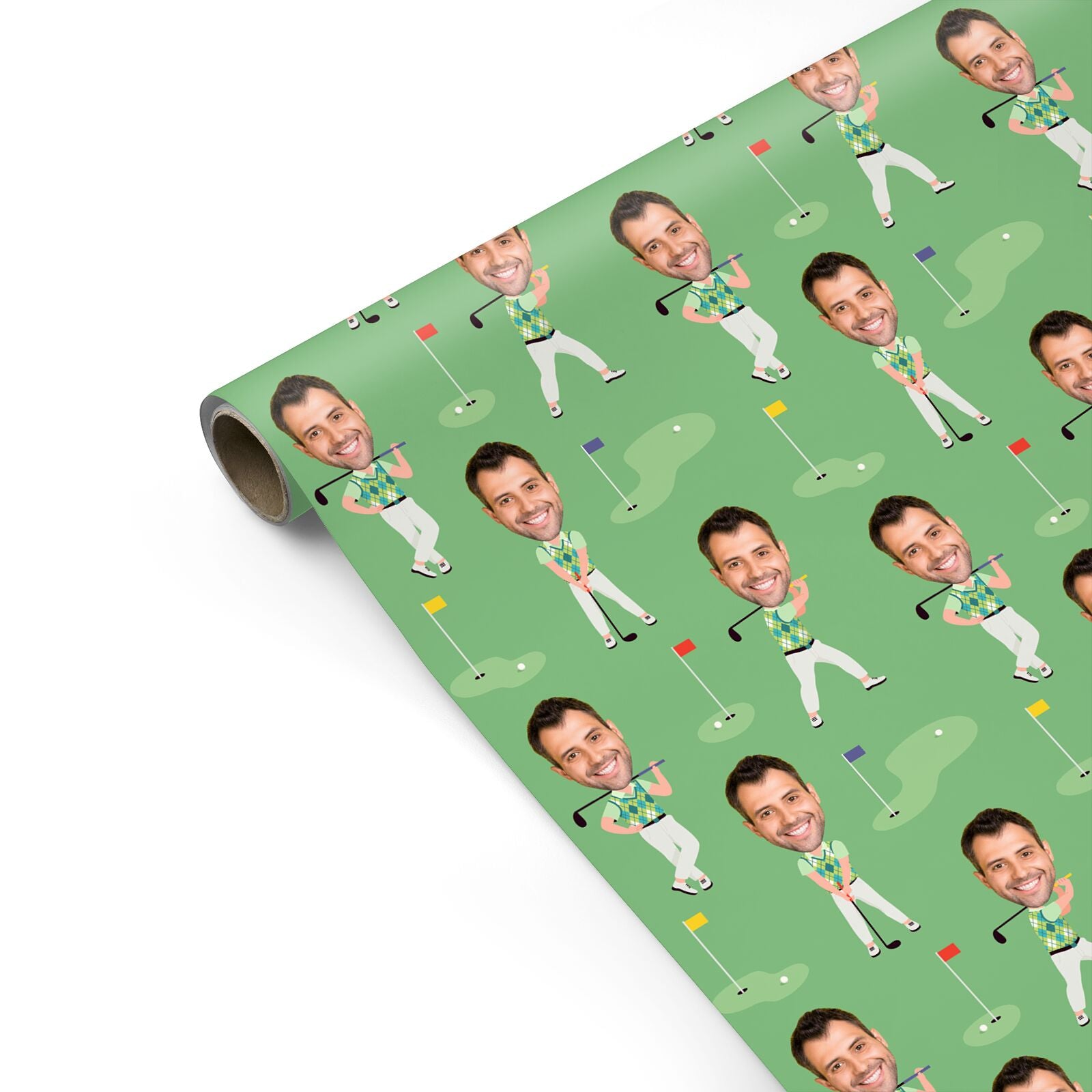 Mens Golf Photo Face Personalised Gift Wrap