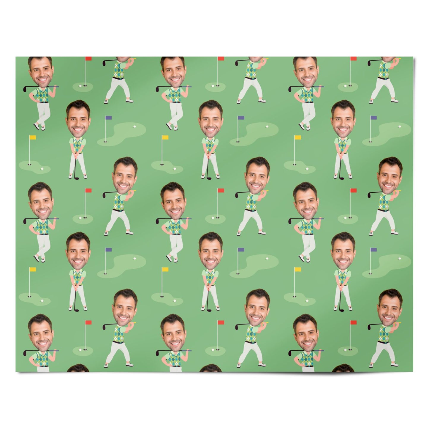 Mens Golf Photo Face Personalised Wrapping Paper Alternative