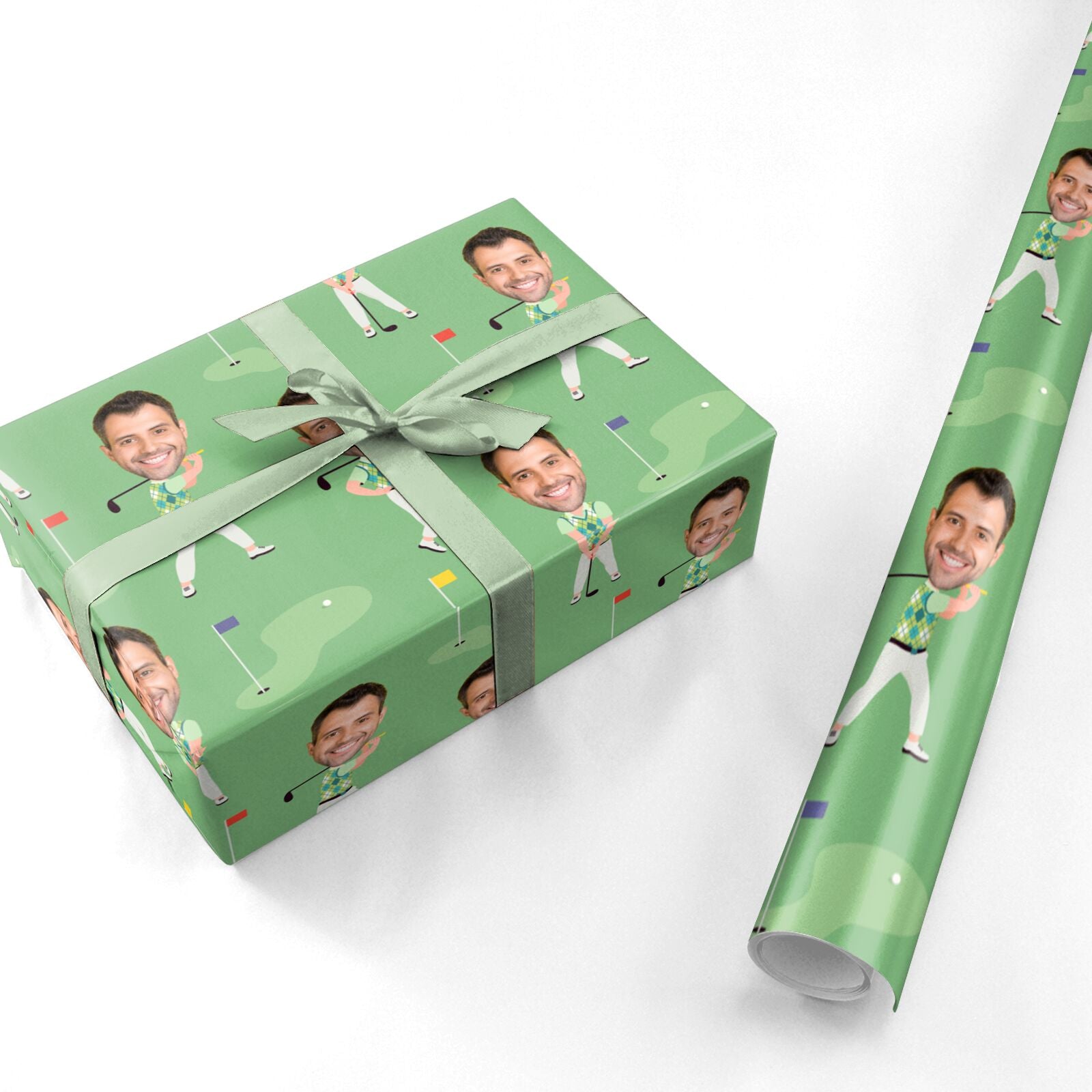 Mens Golf Photo Face Personalised Wrapping Paper