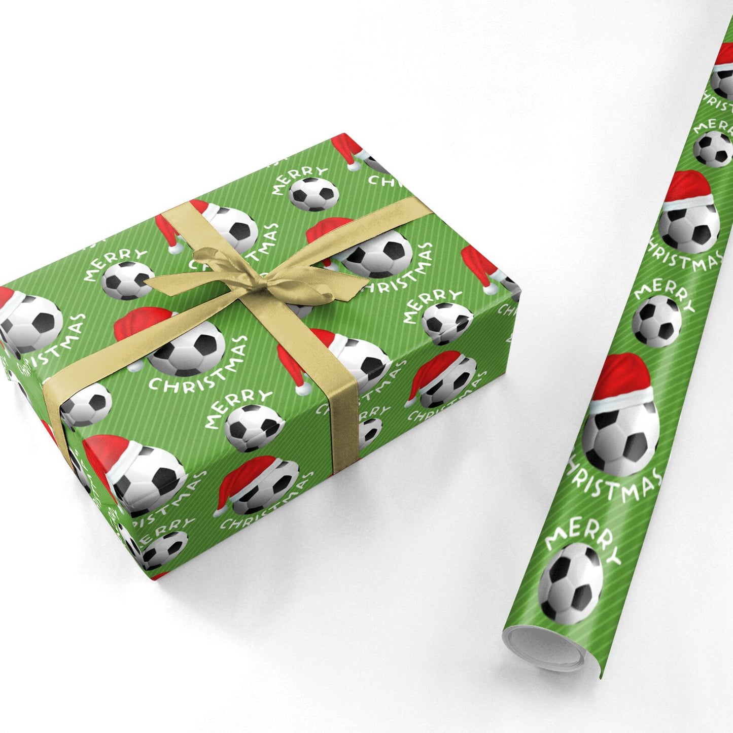 Merry Christmas Football Santa Hat Personalised Wrapping Paper