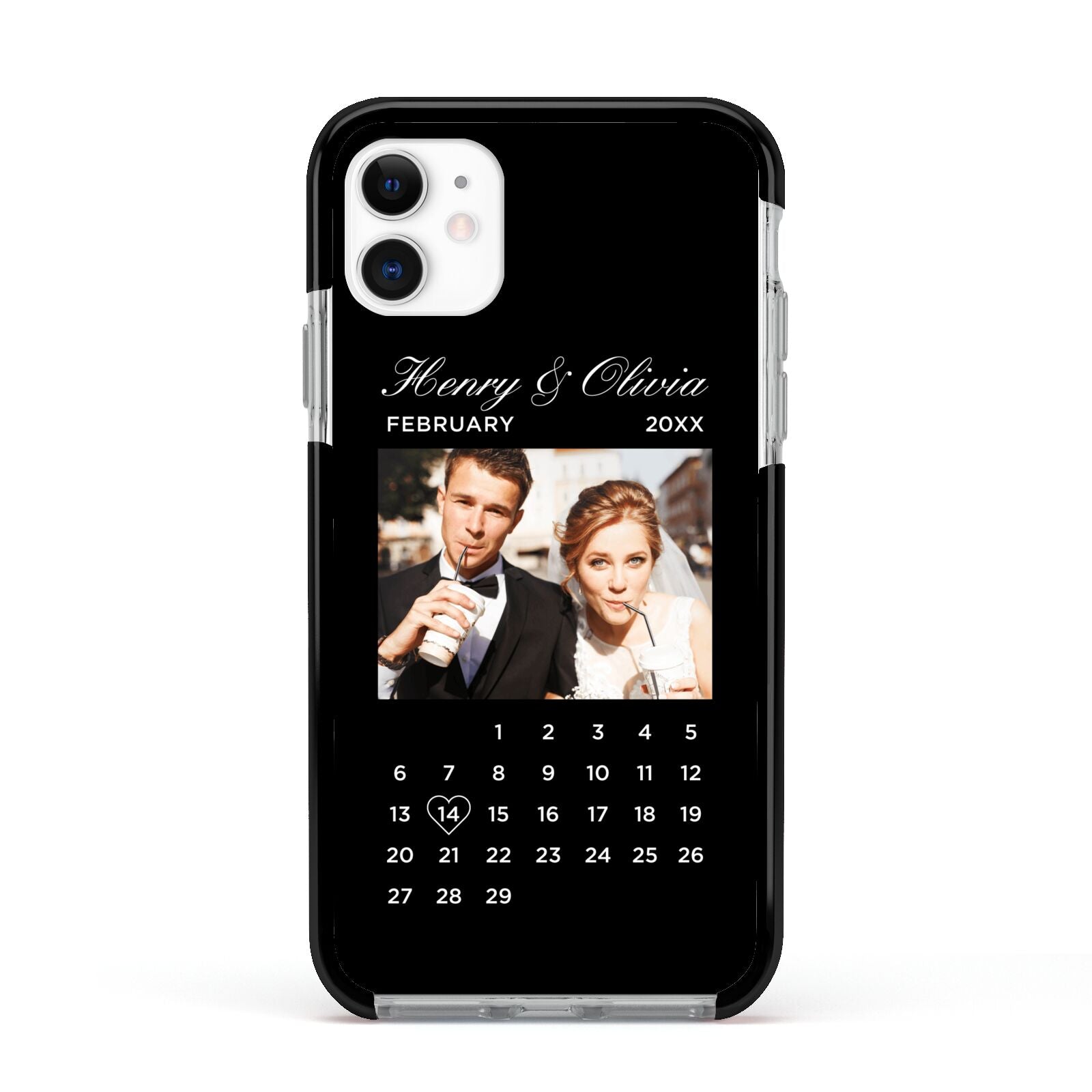 Milestone Date Personalised Photo Apple iPhone 11 in White with Black Impact Case