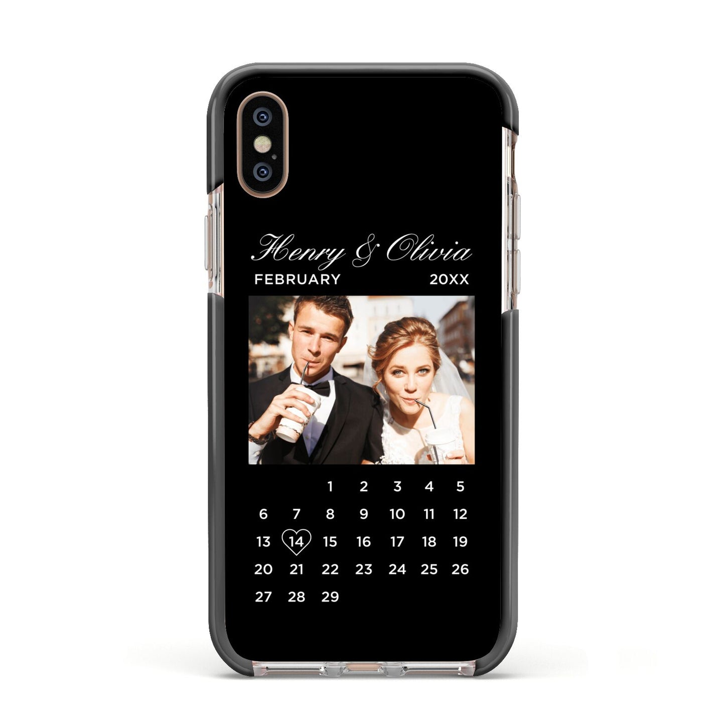 Milestone Date Personalised Photo Apple iPhone Xs Impact Case Black Edge on Gold Phone