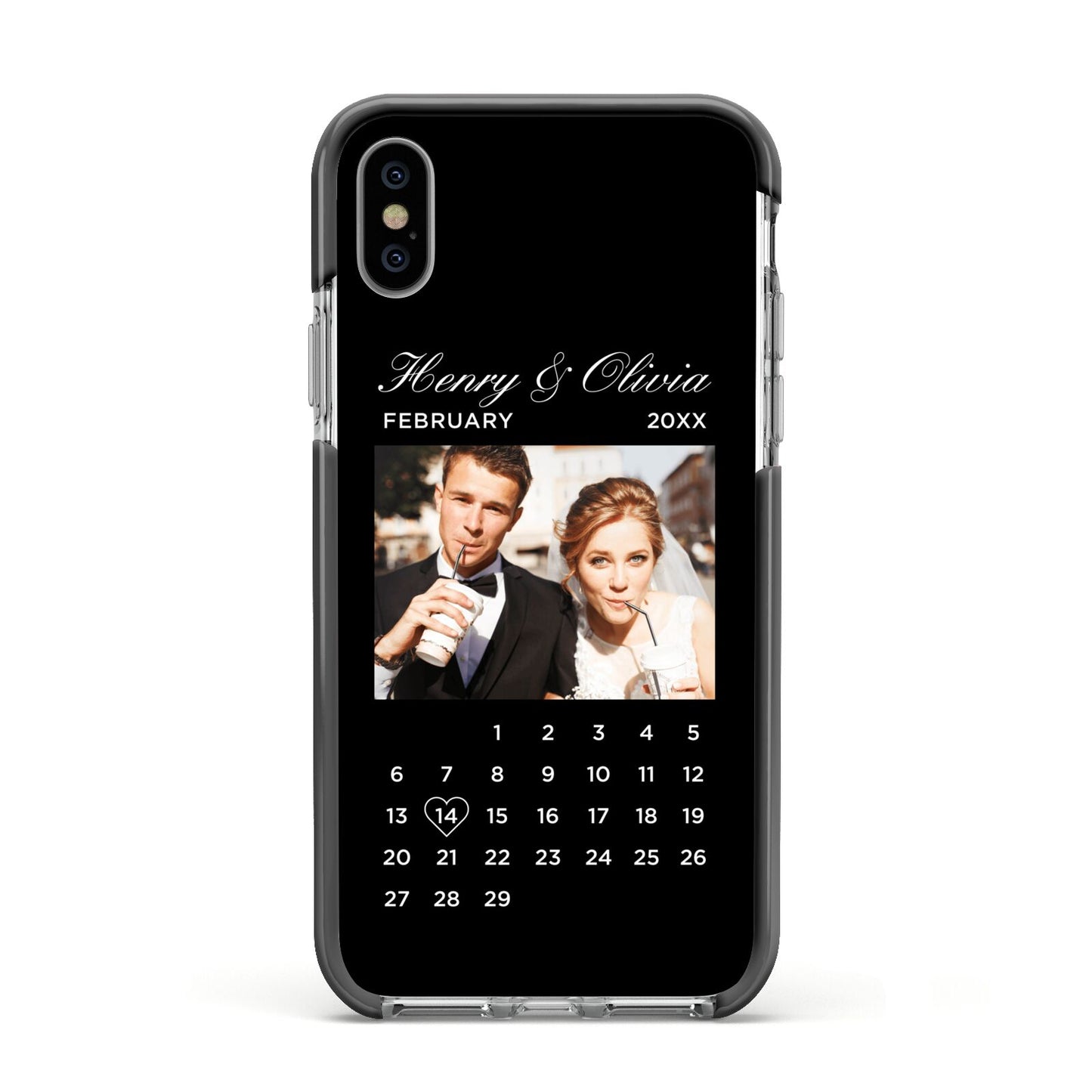 Milestone Date Personalised Photo Apple iPhone Xs Impact Case Black Edge on Silver Phone