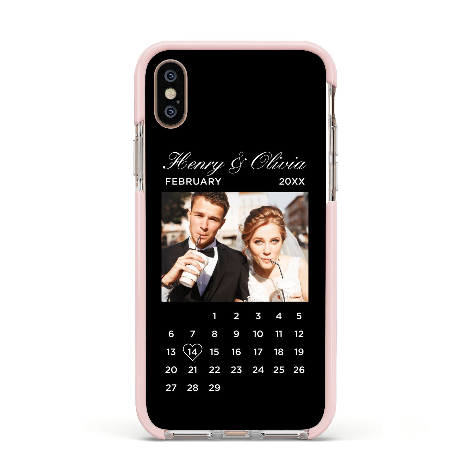 Milestone Date Personalised Photo Apple iPhone Xs Impact Case Pink Edge on Gold Phone