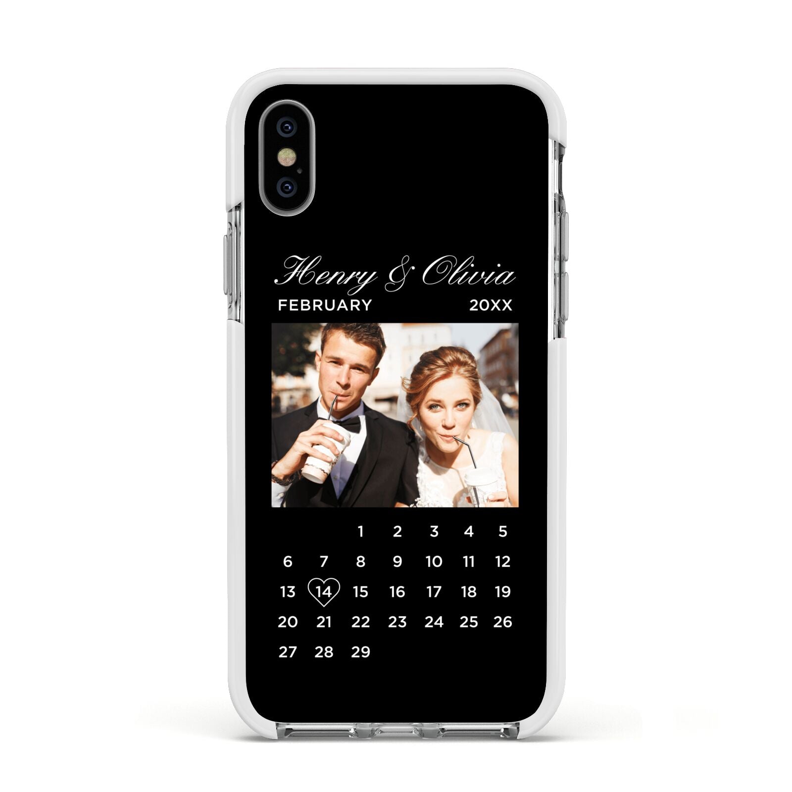 Milestone Date Personalised Photo Apple iPhone Xs Impact Case White Edge on Silver Phone