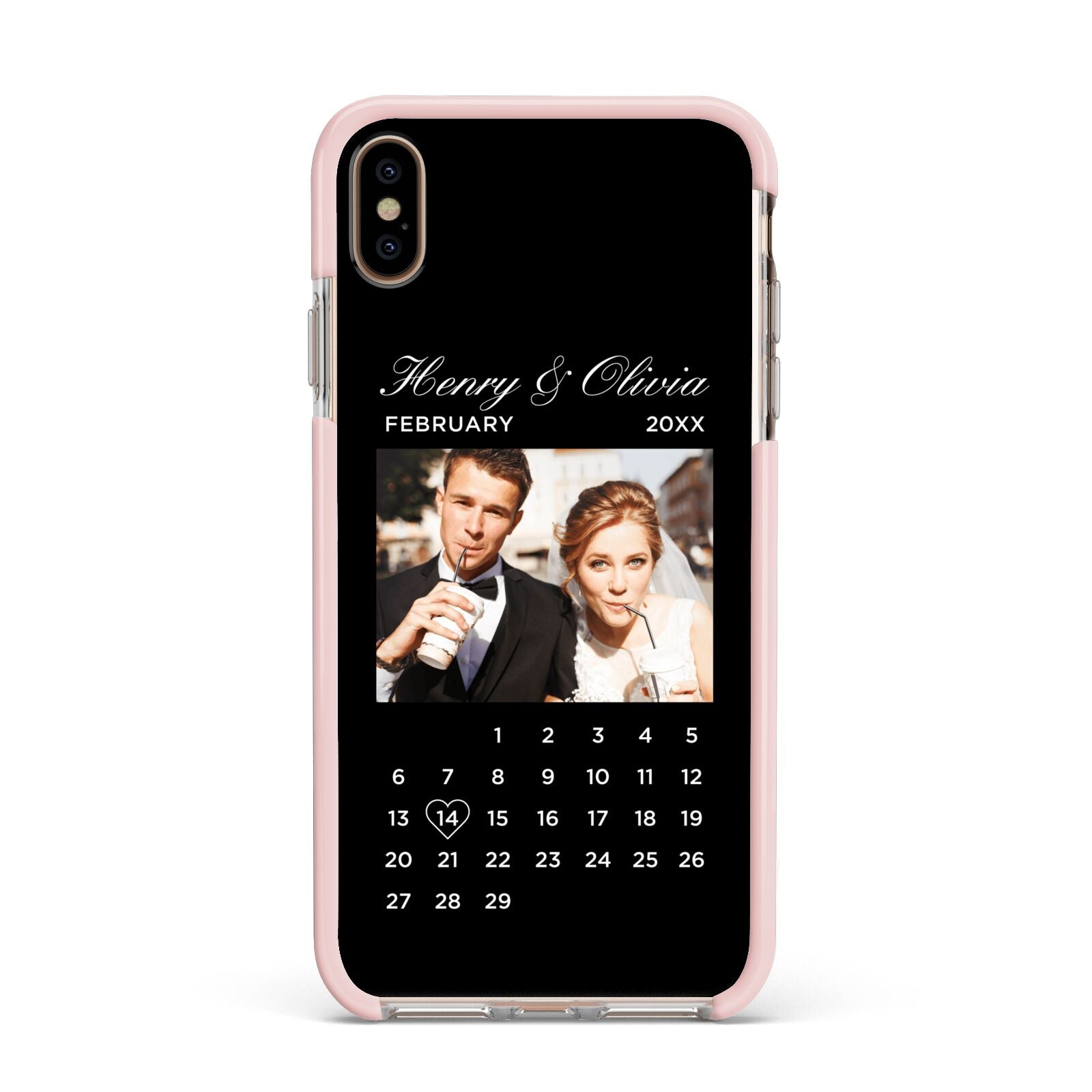 Milestone Date Personalised Photo Apple iPhone Xs Max Impact Case Pink Edge on Gold Phone