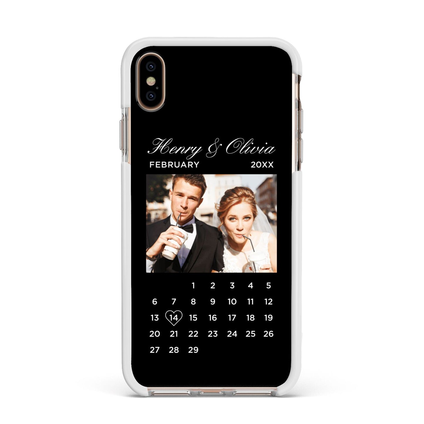 Milestone Date Personalised Photo Apple iPhone Xs Max Impact Case White Edge on Gold Phone