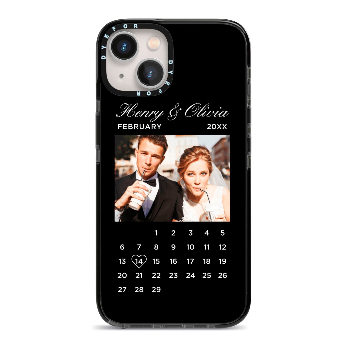 Milestone Date Personalised Photo iPhone 13 Black Impact Case on Silver phone