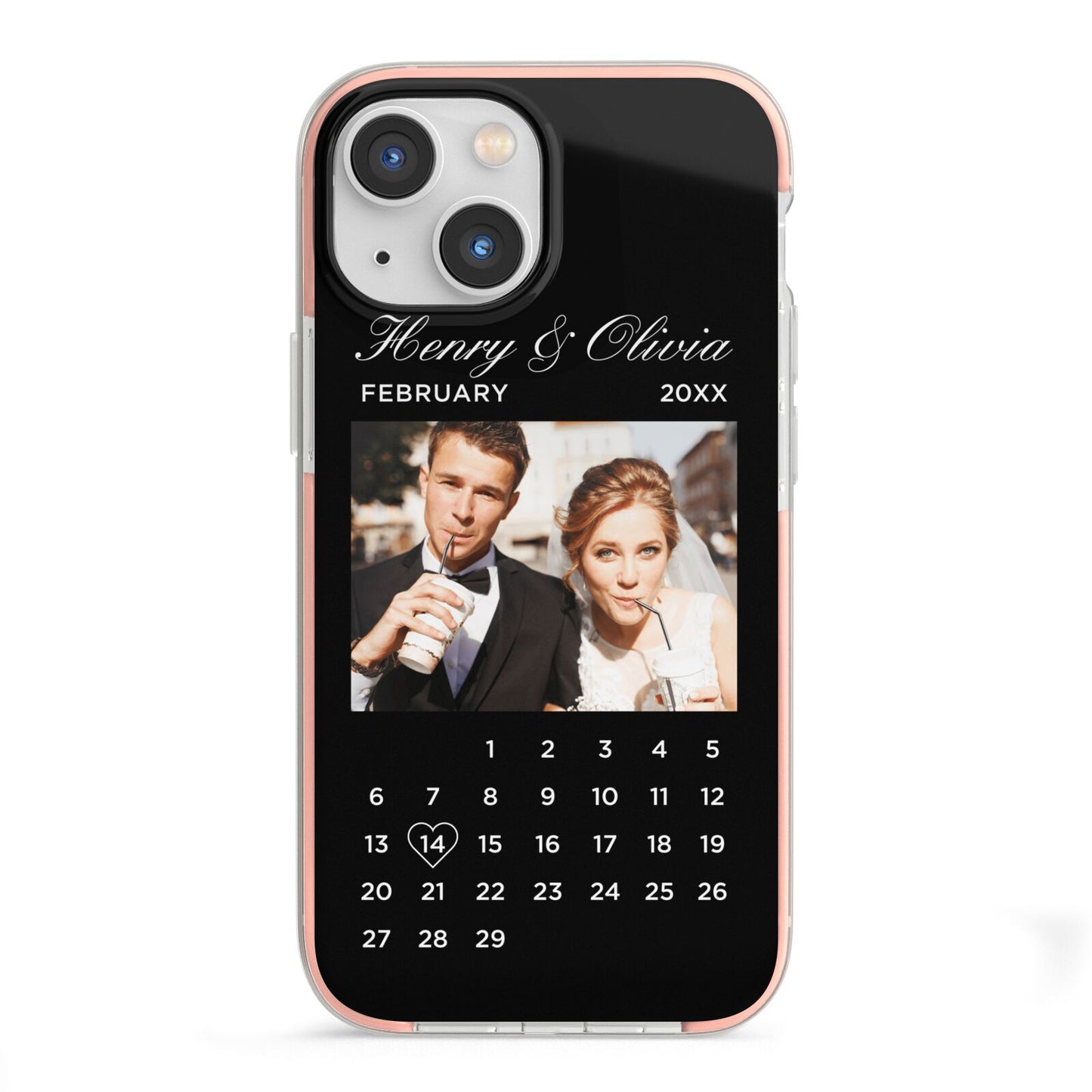 Milestone Date Personalised Photo iPhone 13 Mini TPU Impact Case with Pink Edges