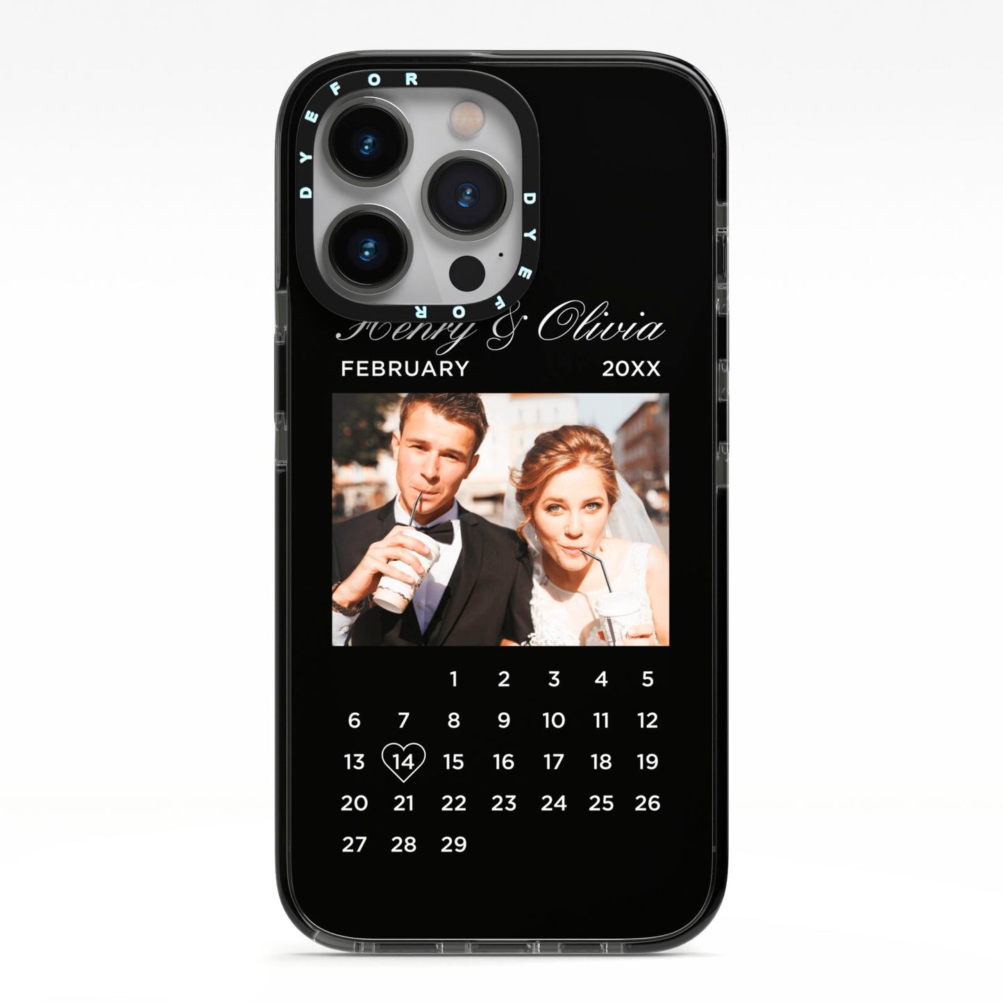 Milestone Date Personalised Photo iPhone 13 Pro Black Impact Case on Silver phone