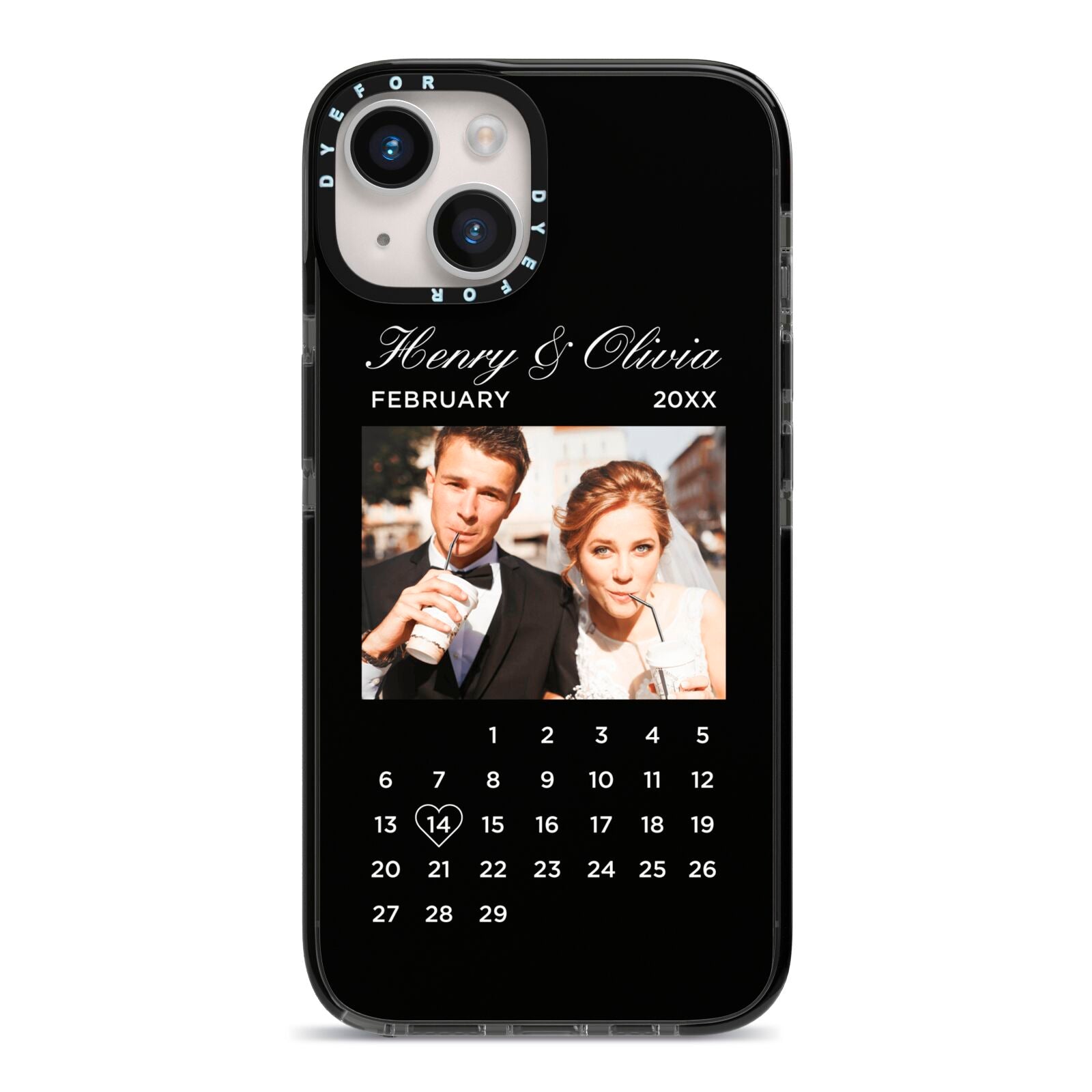 Milestone Date Personalised Photo iPhone 14 Black Impact Case on Silver phone