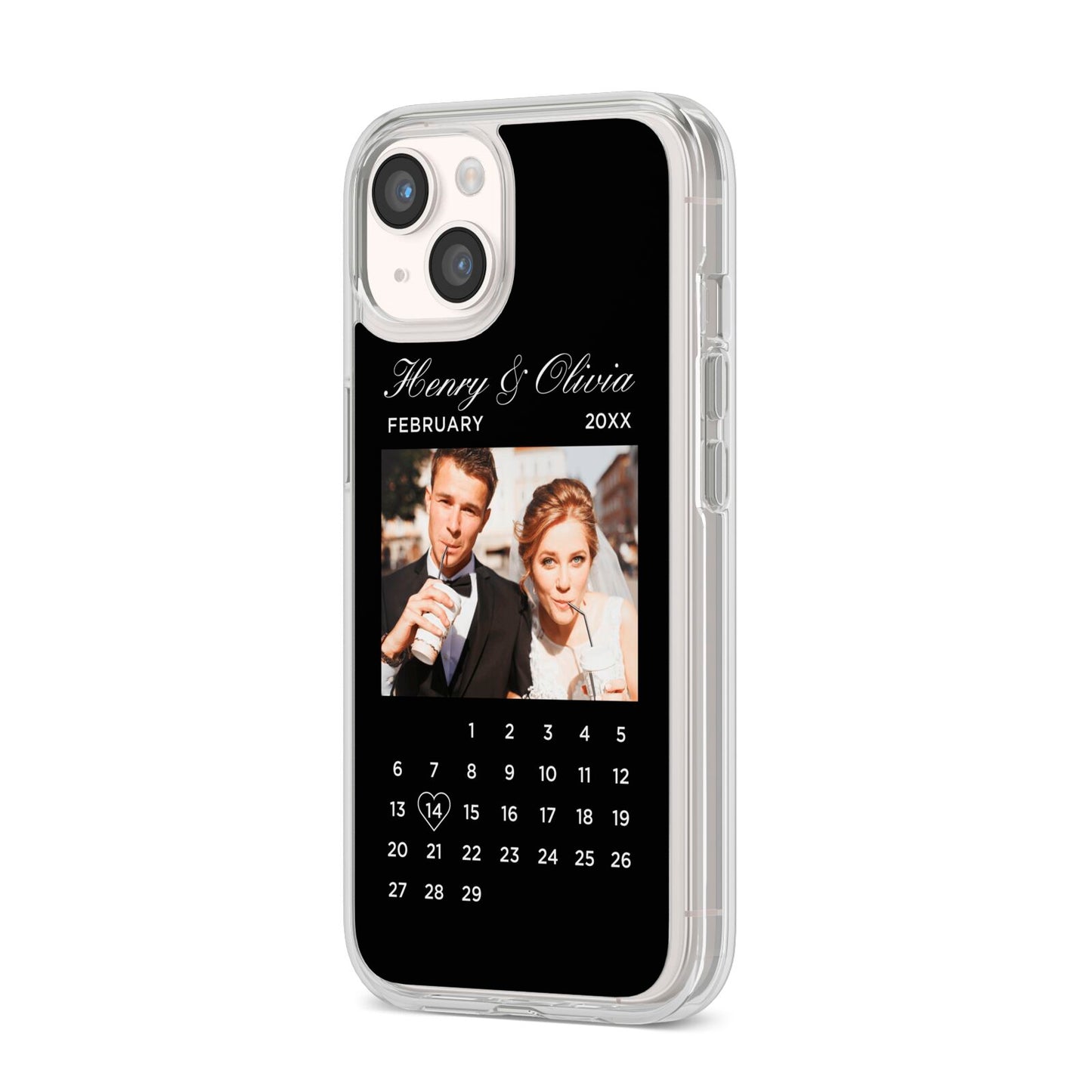 Milestone Date Personalised Photo iPhone 14 Clear Tough Case Starlight Angled Image