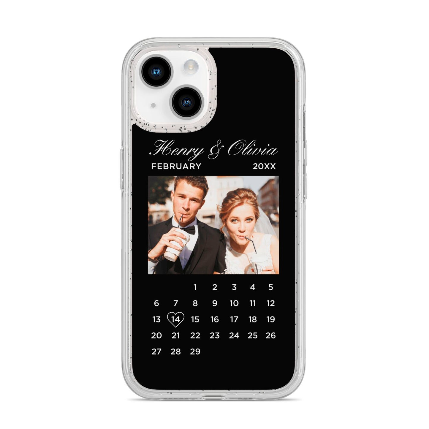 Milestone Date Personalised Photo iPhone 14 Glitter Tough Case Starlight