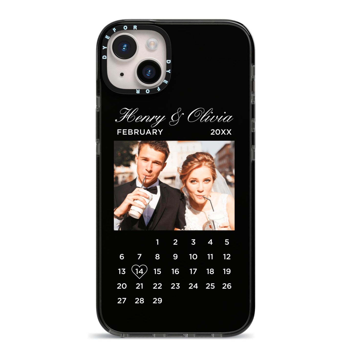 Milestone Date Personalised Photo iPhone 14 Plus Black Impact Case on Silver phone