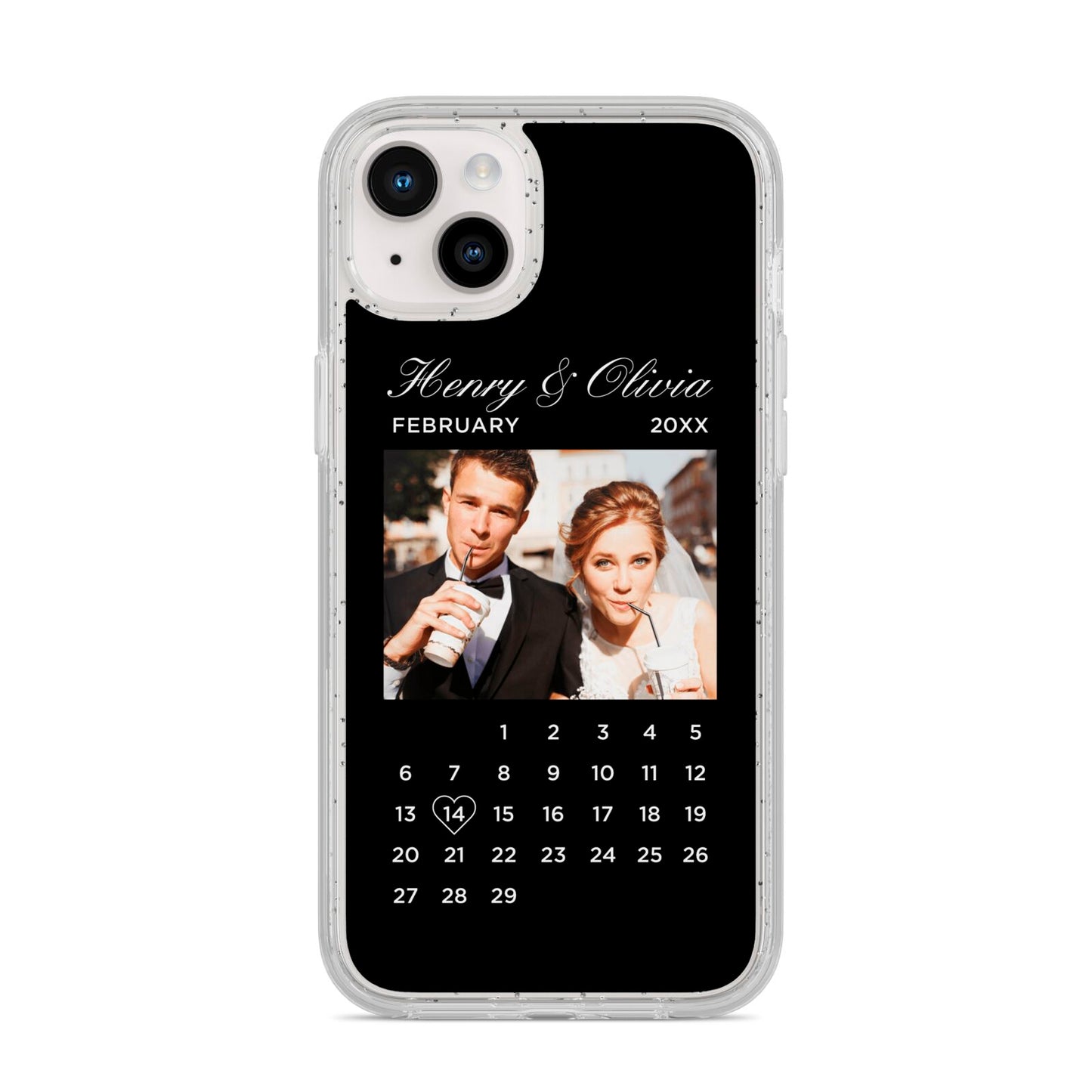 Milestone Date Personalised Photo iPhone 14 Plus Glitter Tough Case Starlight