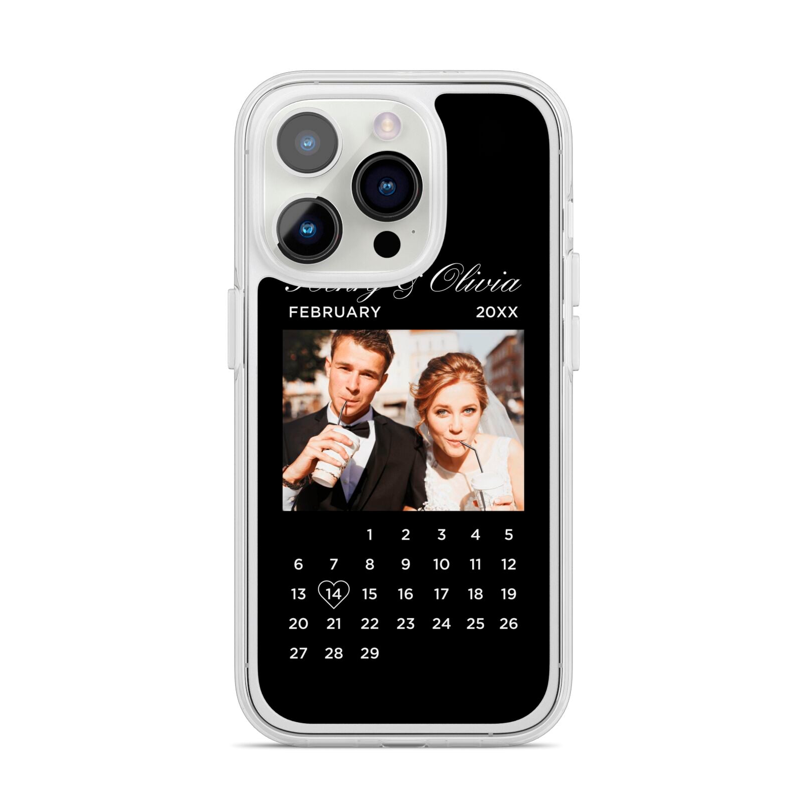 Milestone Date Personalised Photo iPhone 14 Pro Clear Tough Case Silver