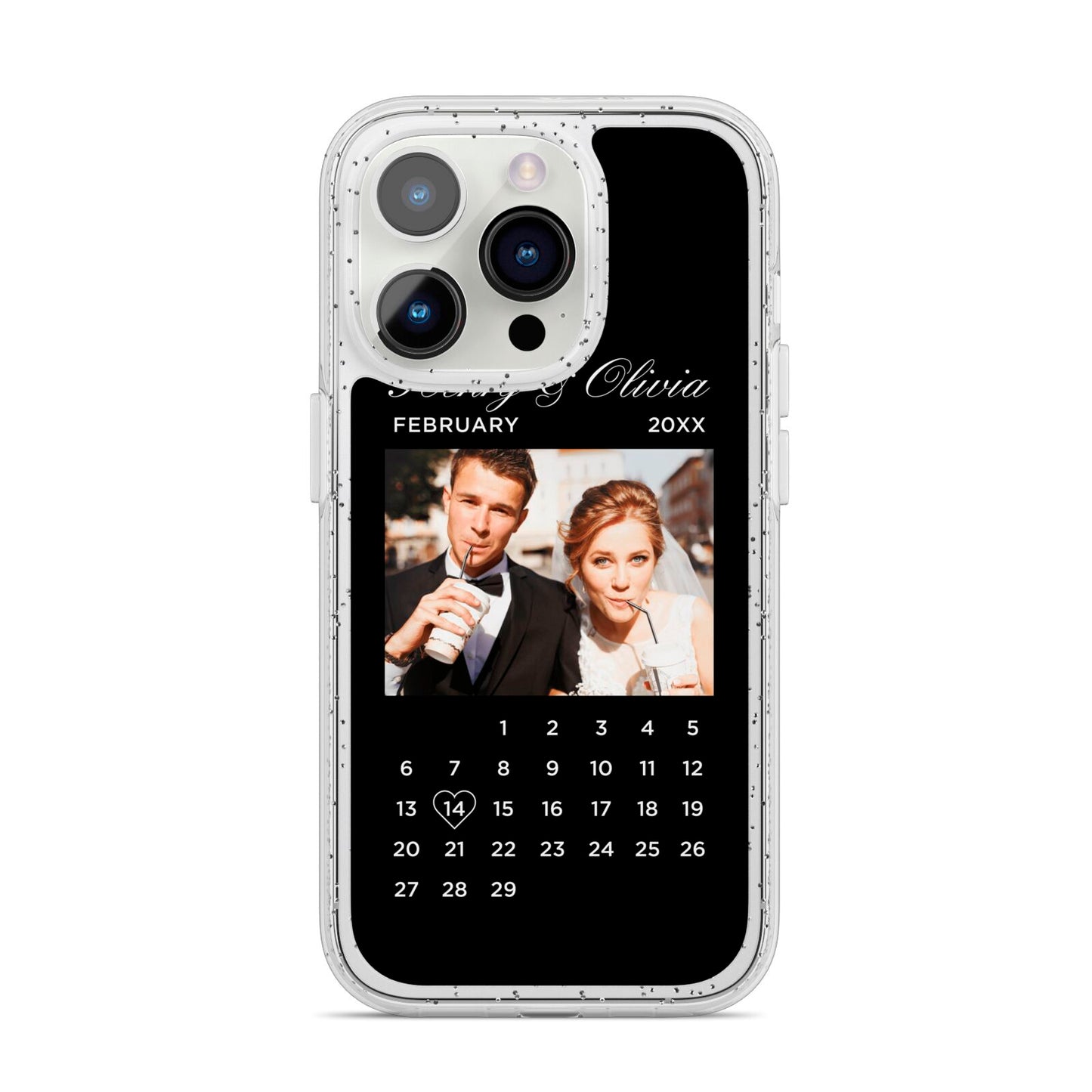 Milestone Date Personalised Photo iPhone 14 Pro Glitter Tough Case Silver