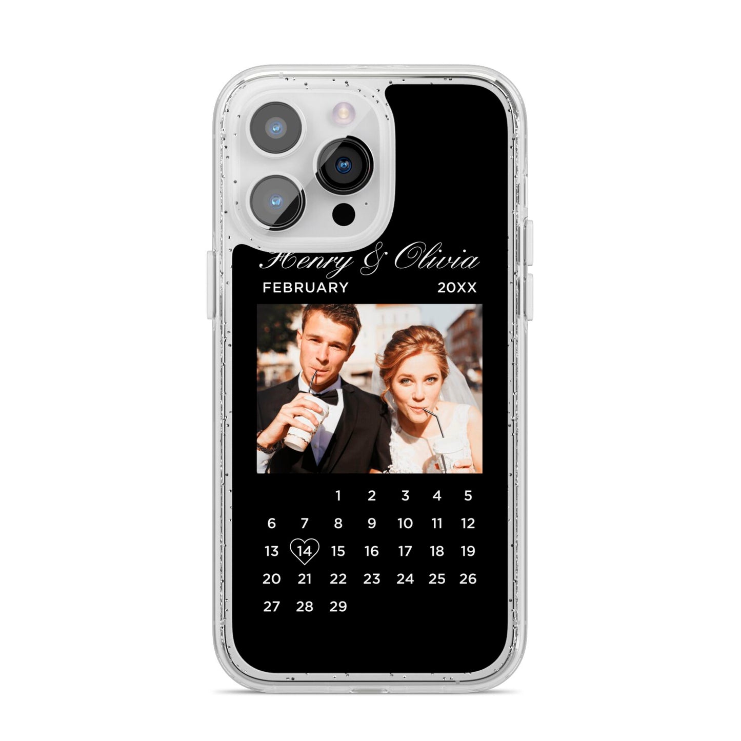 Milestone Date Personalised Photo iPhone 14 Pro Max Glitter Tough Case Silver