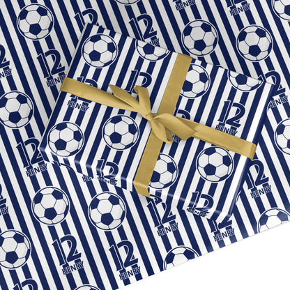 Navy White Football Striped Personalised Custom Wrapping Paper