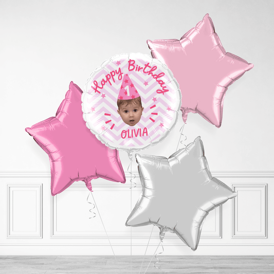 Pink Happy Birthday Personalised Face Balloon