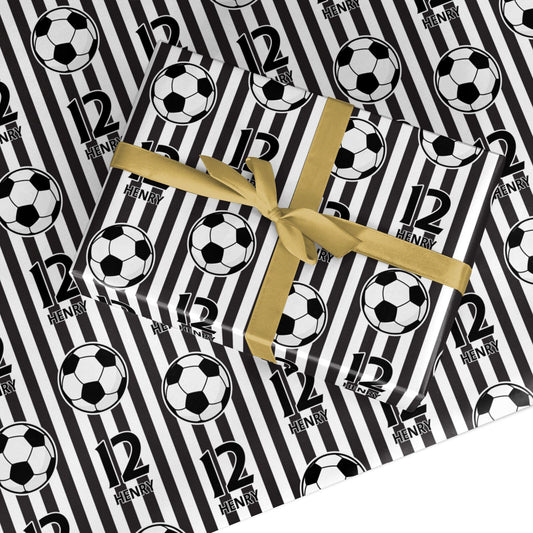 Personalised Black and White Football Custom Wrapping Paper