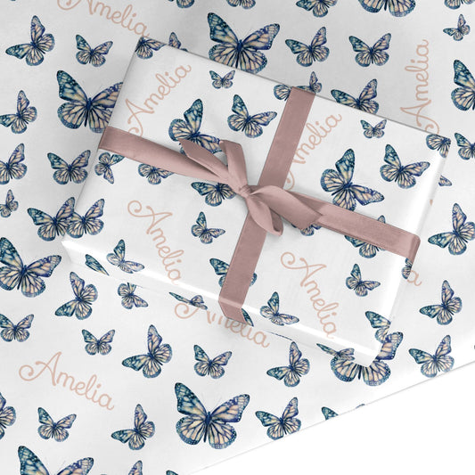 Personalised Blue Butterfly Custom Wrapping Paper