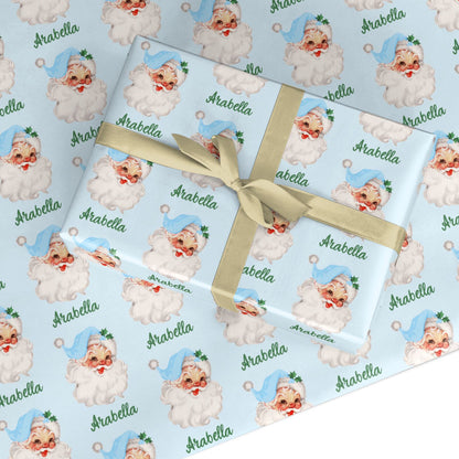 Personalised Blue Santa Hat Christmas Custom Wrapping Paper