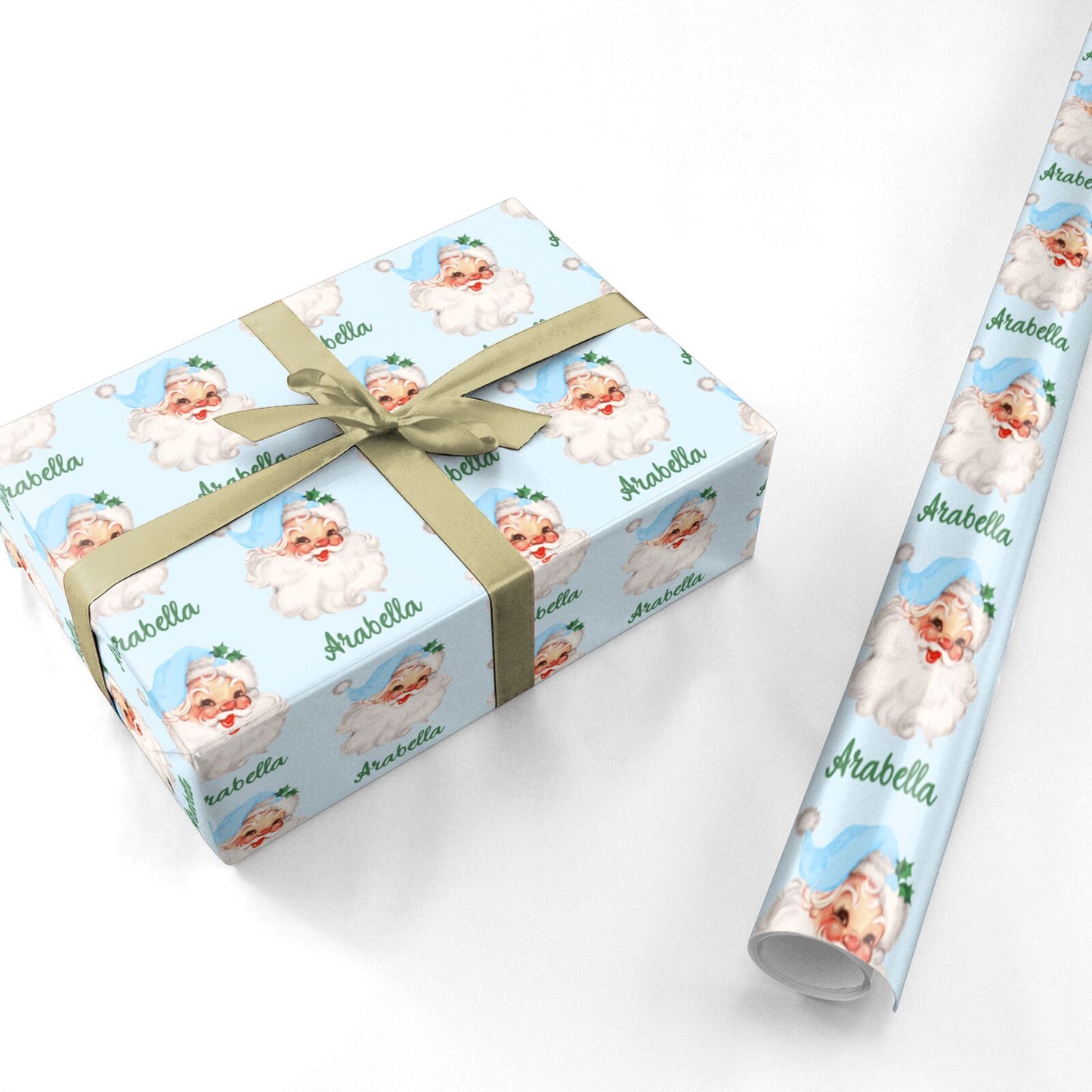 Personalised Blue Santa Hat Christmas Personalised Wrapping Paper