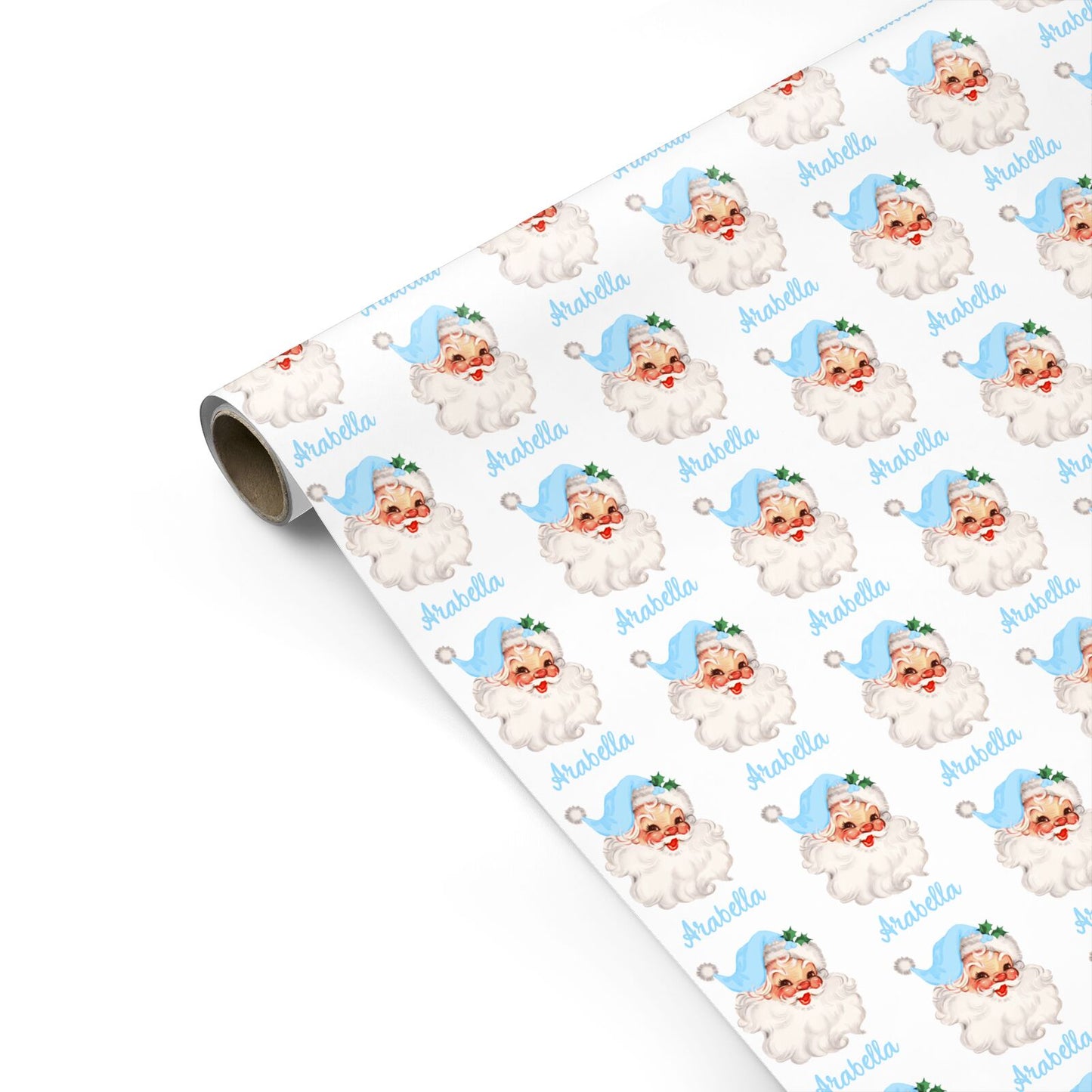 Personalised Blue Vintage Santa Christmas Personalised Gift Wrap