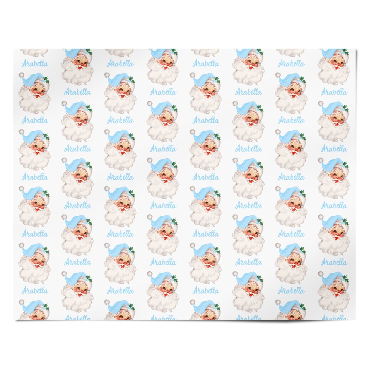 Personalised Blue Vintage Santa Christmas Personalised Wrapping Paper Alternative