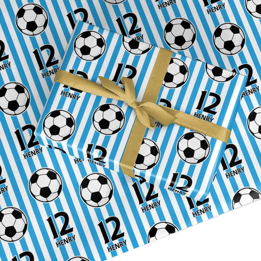 Personalised Blue White Football Birthday Custom Wrapping Paper