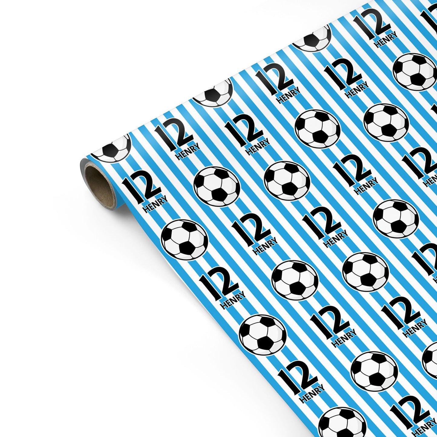 Personalised Blue White Football Birthday Personalised Gift Wrap