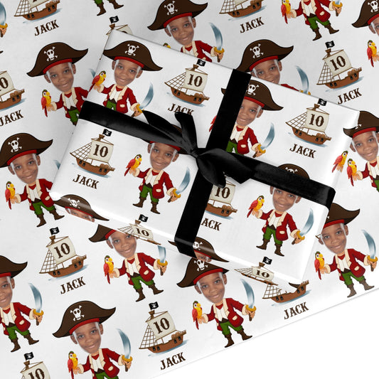 Personalised Boys Photo Face Pirate Birthday Custom Wrapping Paper