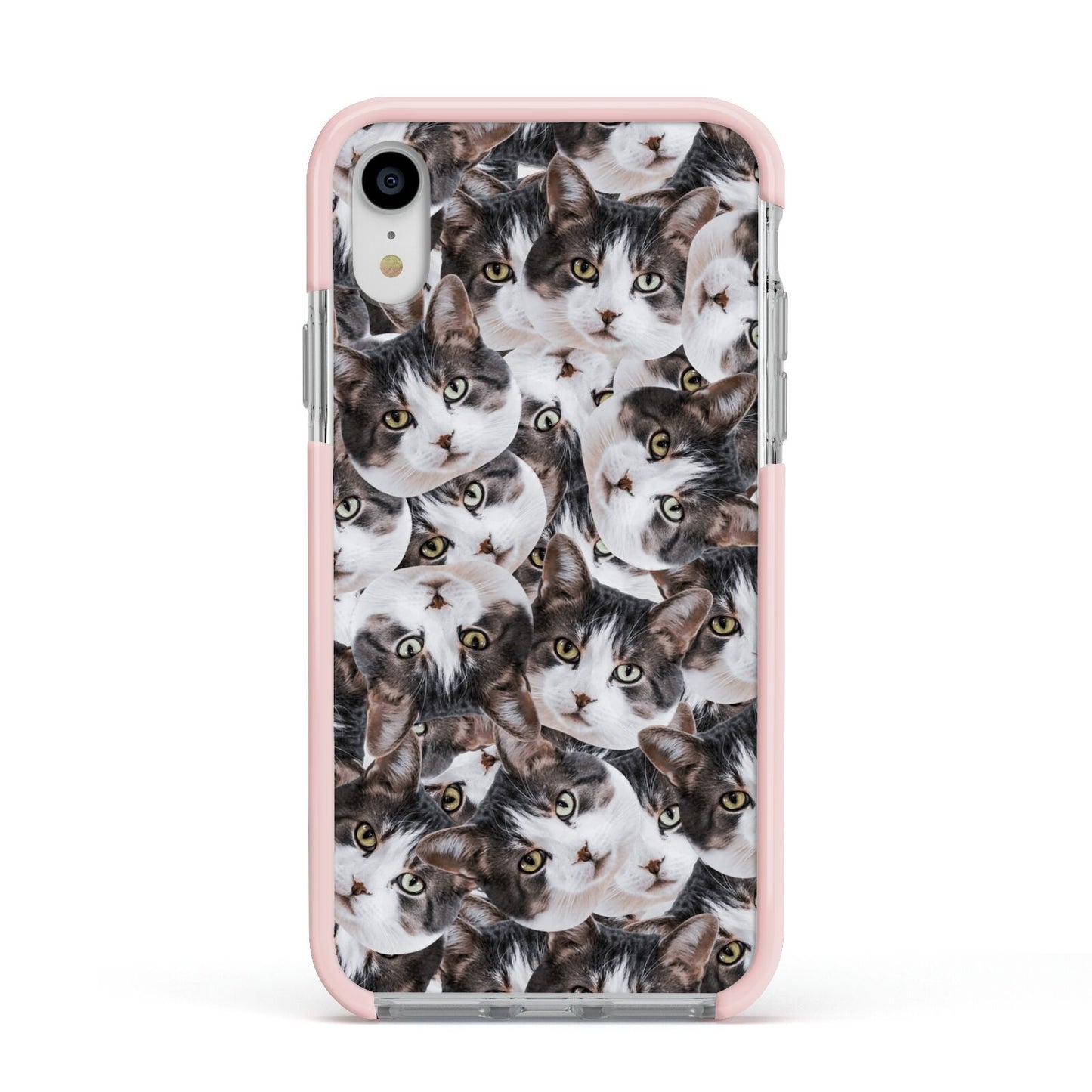 Personalised Cat Photo Collage Apple iPhone XR Impact Case Pink Edge on Silver Phone