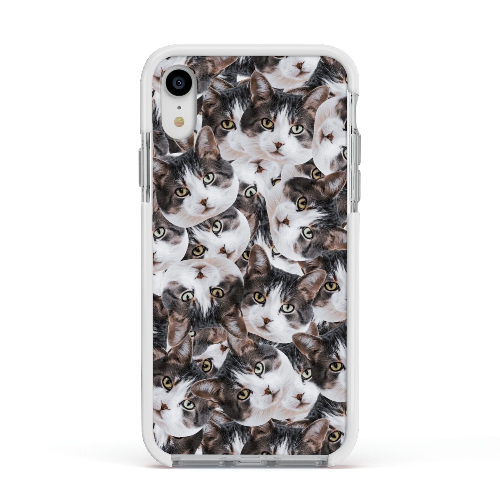 Personalised Cat Photo Collage Apple iPhone XR Impact Case White Edge on Silver Phone