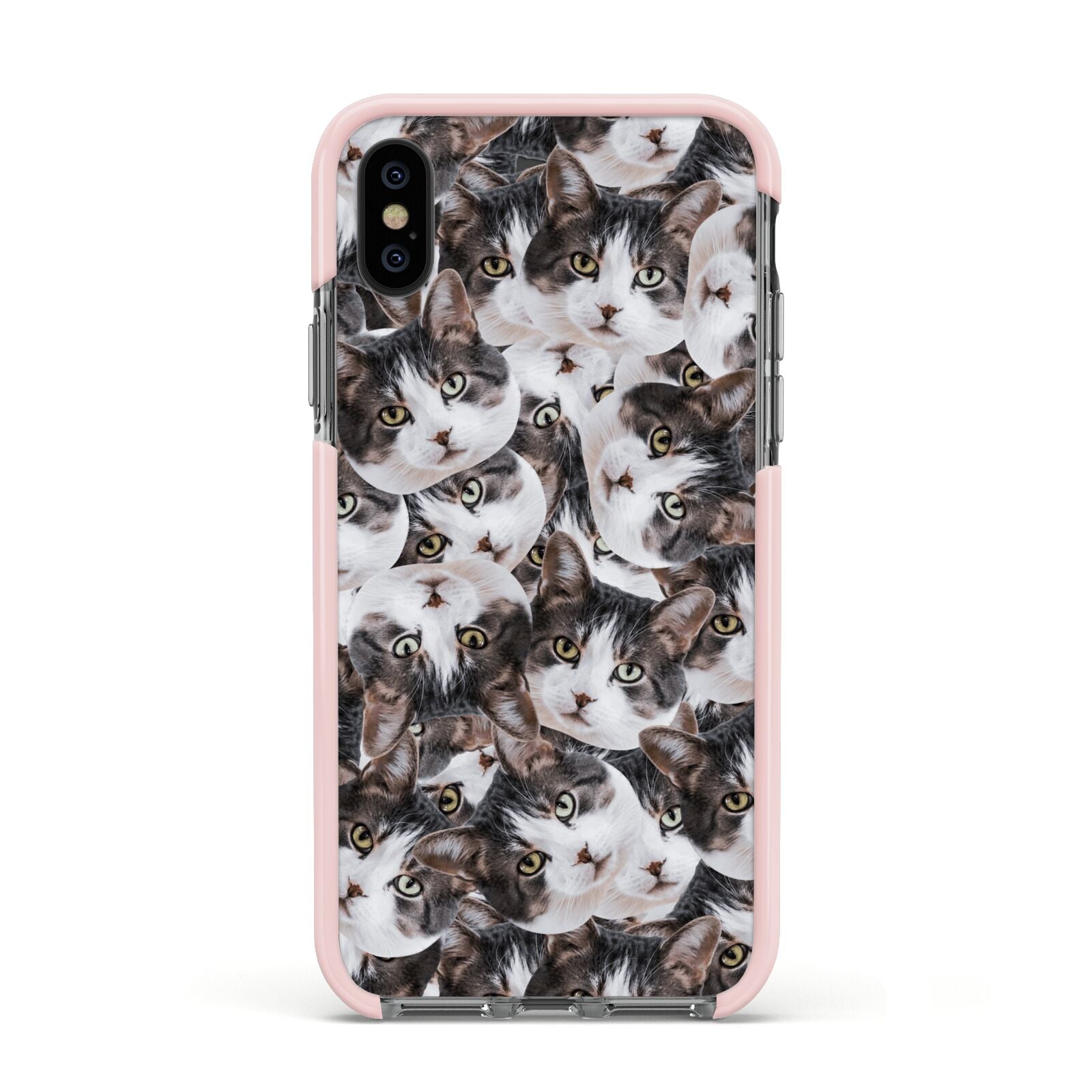 Personalised Cat Photo Collage Apple iPhone Xs Impact Case Pink Edge on Black Phone